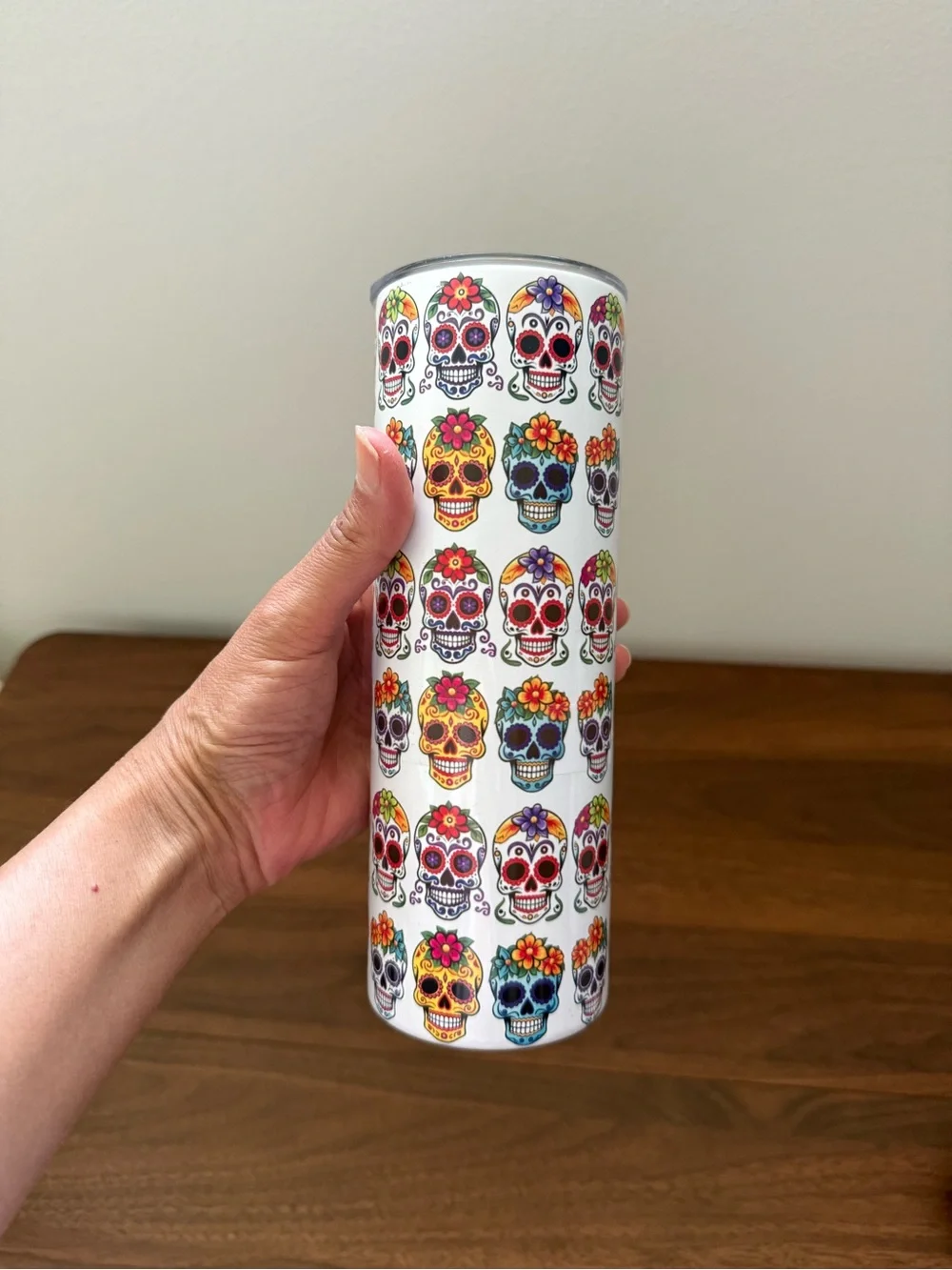 Sugar Skull Slim Party Tumbler - White Colorful Skulls